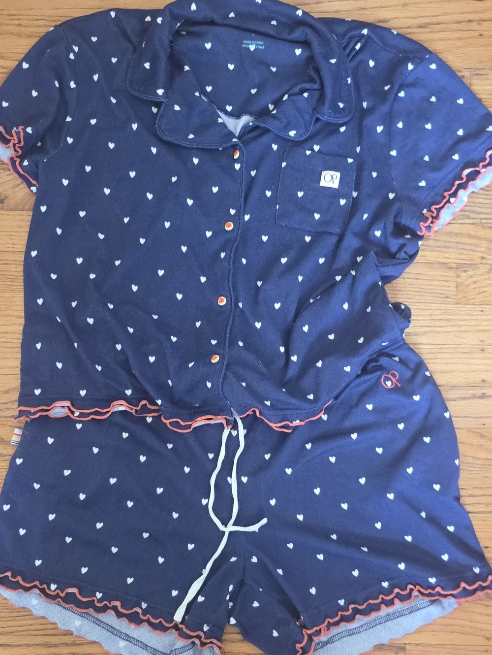 OP Navy Heart-Print Pajamas, Sz Large